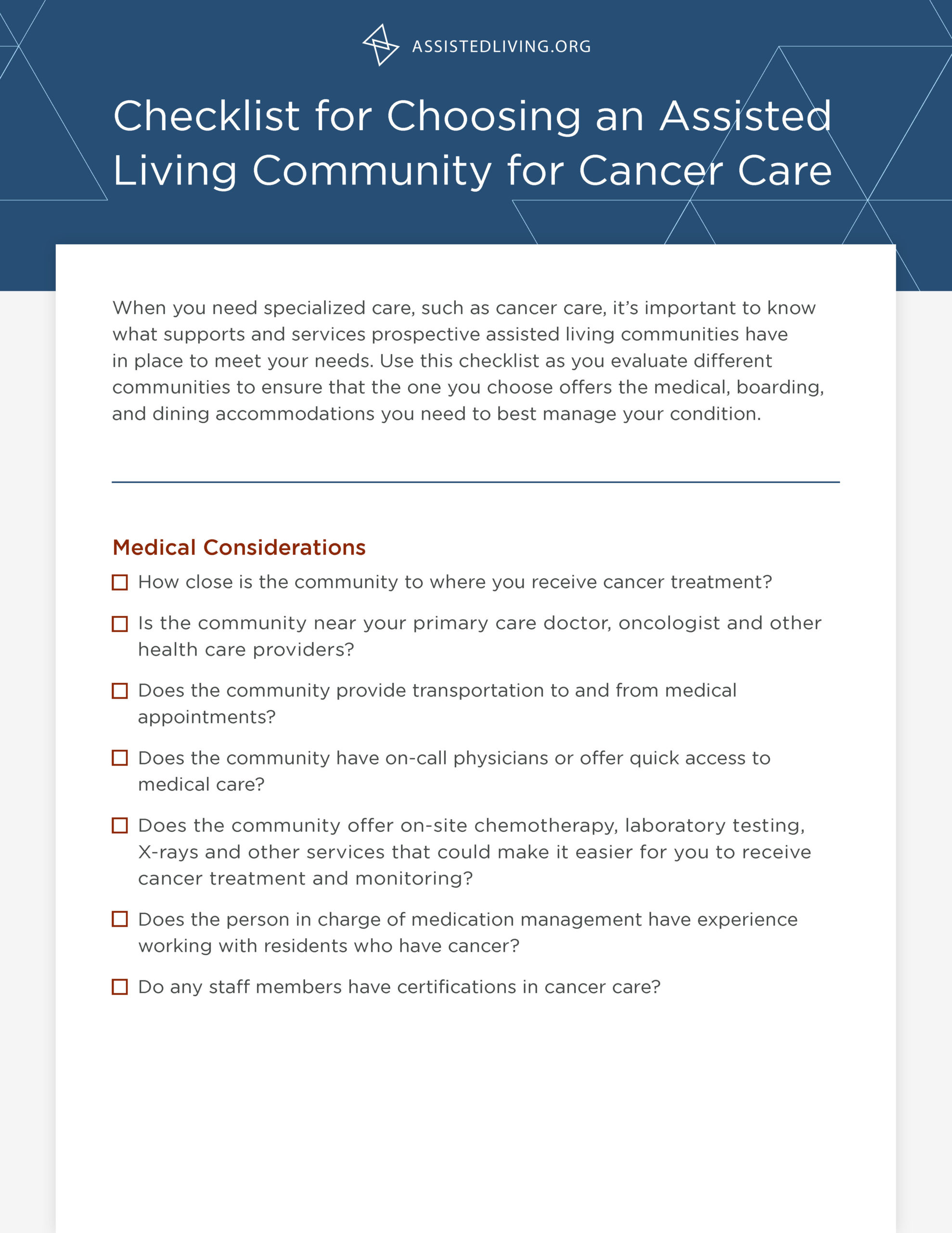 Choosing an Assisted Living Facility for Cancer Care